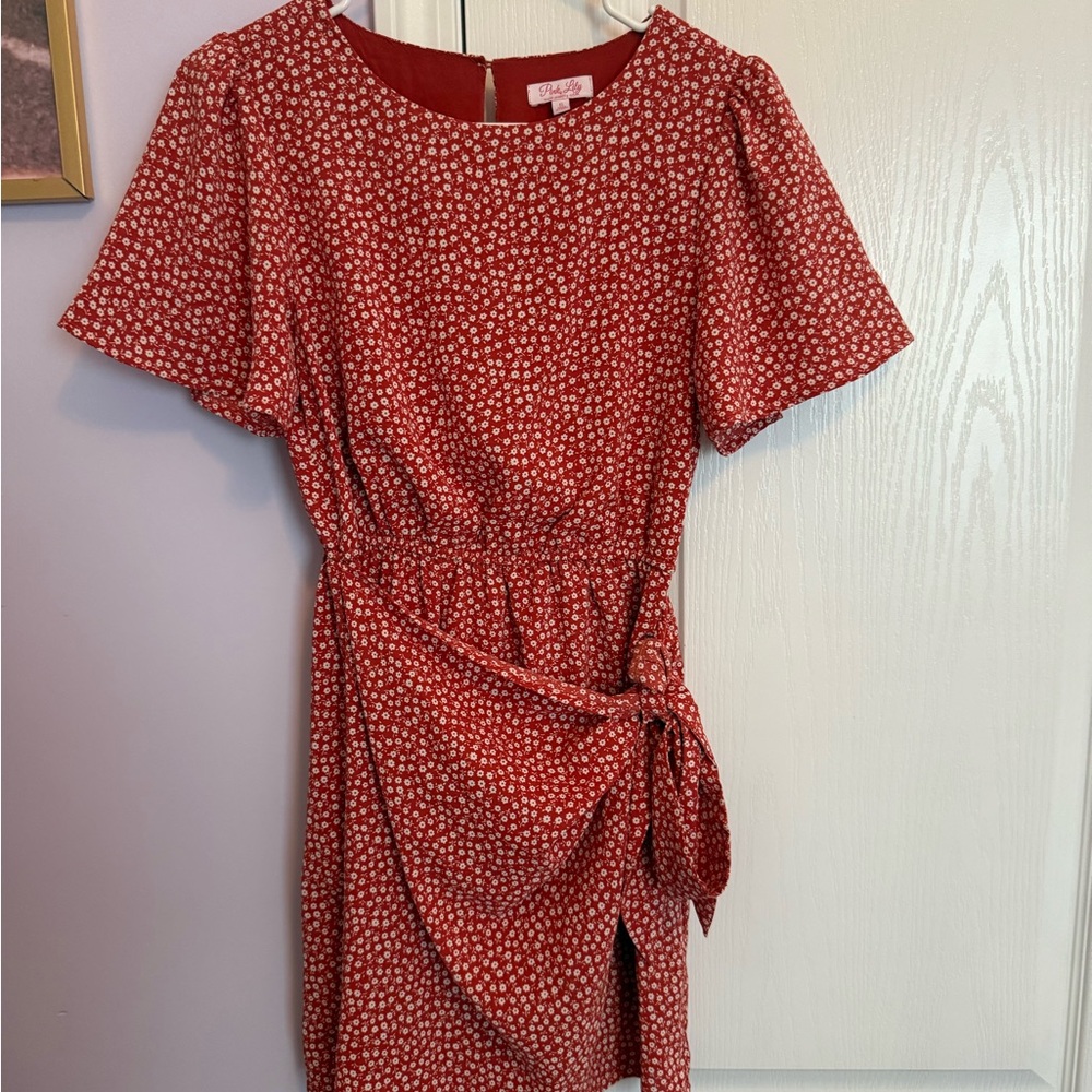 Pink Lily Floral Red Mini Dress